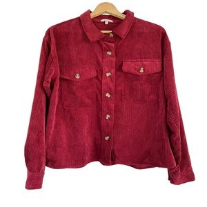 Maurices Red Curdoroy Cropped Shacket Button Down w/Pockets Size L